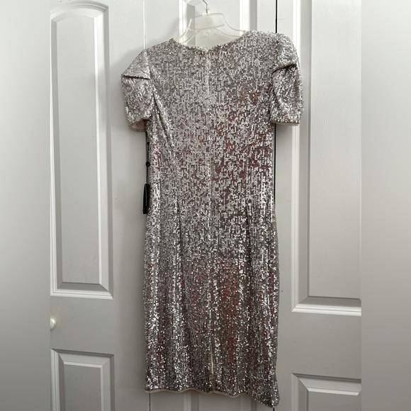 ADRIANNA PAPELL SEQUIN SILVER EVENING SHEATH DRESS SIZE 10P - Picture 4 of 10
